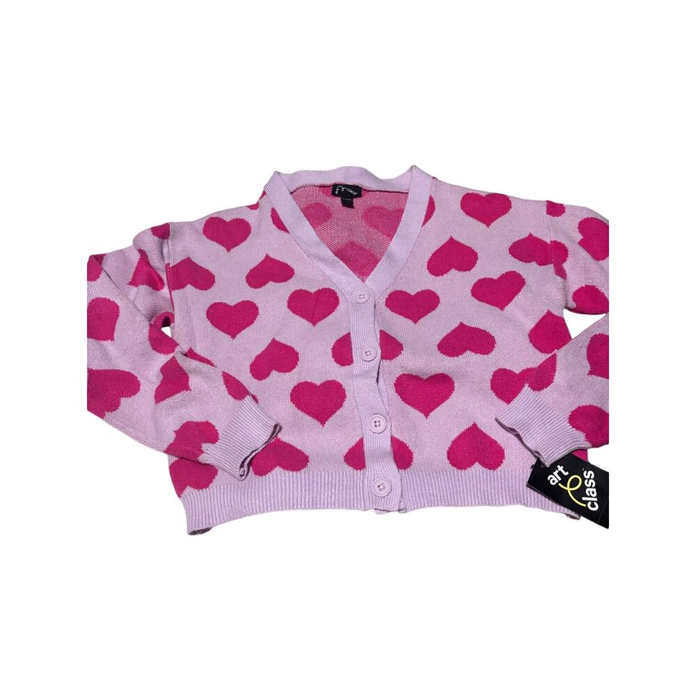 Art Class XL pale pink hot pink heart cardigan perfect nwt soft